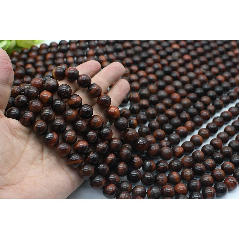 6-12mm Natural Smooth Red Tiger's eye Round stone beads For DIY Bracelet Necklace Jewelry Making Strand 15