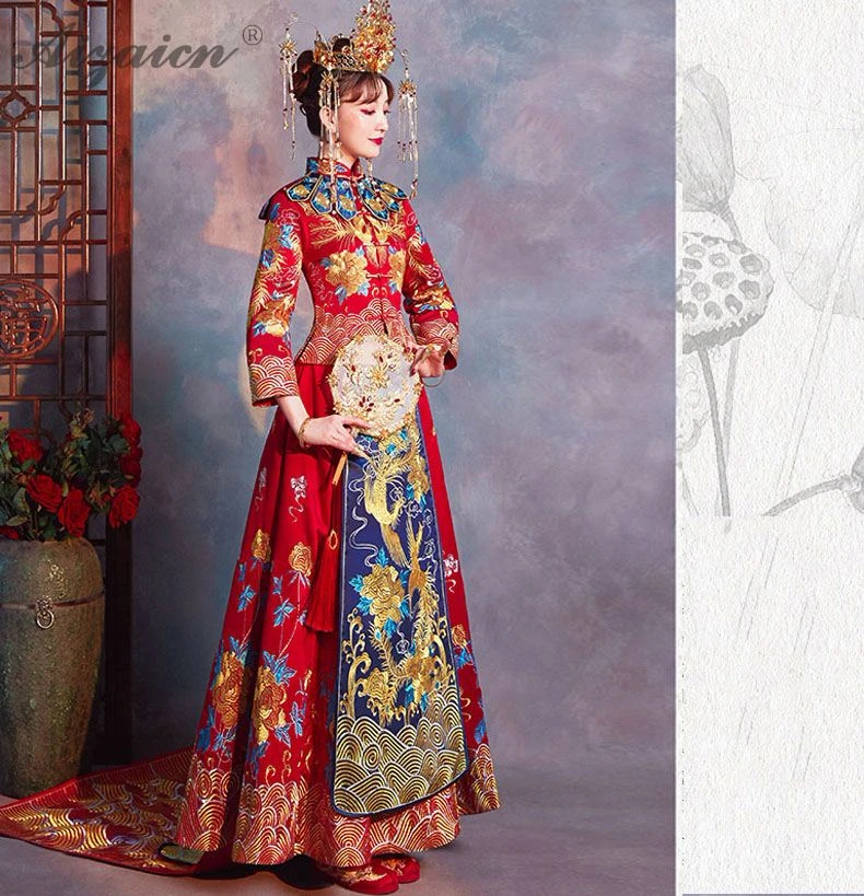 Восточный стиль вышивка Cheongsam красная невеста свадебное платье Qi Pao традиционное китайское свадебное платье Qipao продвижение фрахт
