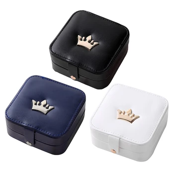 

Korean Crown Jewelry Box Organizer Travel Portable PU Ring Bracelet Earring Display Storage Round Box Case