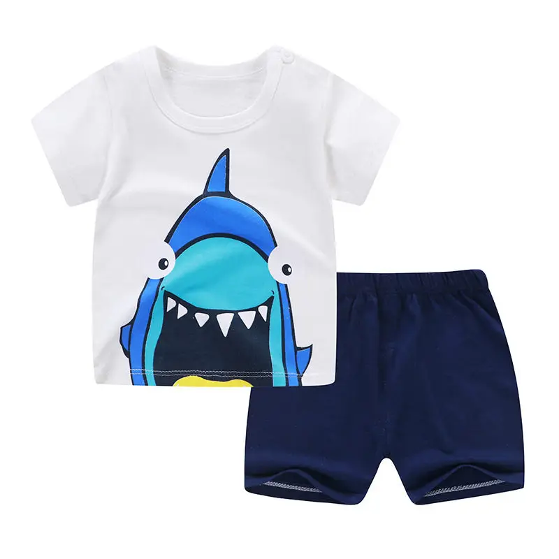 Crianças menino e menina conjuntos de roupas de verão crianças 2 pçs manga curta t camisa + shorts terno menina algodão t roupas de bebê 1-6 anos