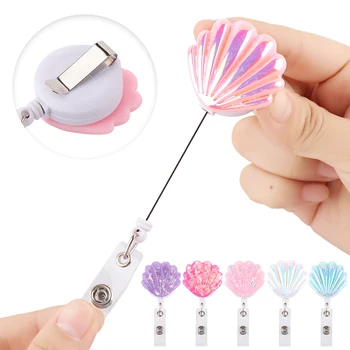 

Shell Shape Nurse Badge Reel Clip Retractable Exhibition Chest Card Resin Pull Name ID Card Badge Reel Holder Office Supplies