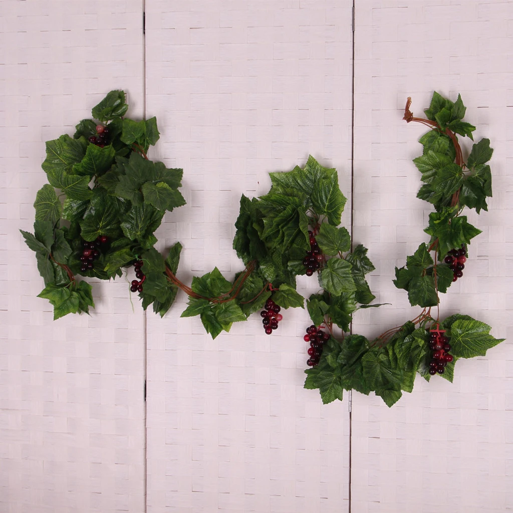 Blesiya Green Wired Artificial Grapevine Vine with Bunches of Red Grapes