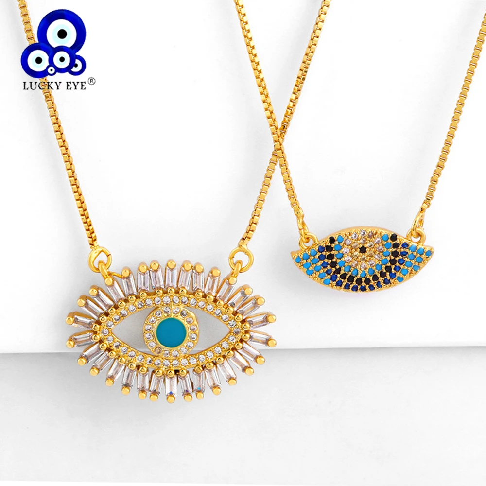 Lucky Eye Turkish Evil Necklace Gold Color Chain Colorful Zircon Pendant for Women Girls Female Jewelry LE302 | Украшения и