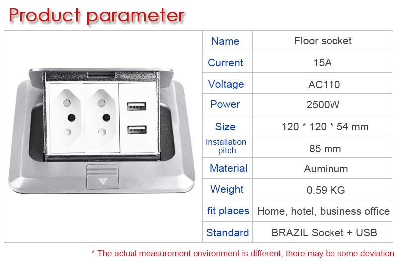 Coswall, полностью алюминиевая металлическая панель, мягкая, всплывающая, напольная розетка, 2 банды, бразильский стандарт, розетка с двумя USB зарядными портами, 2.1A Макс
