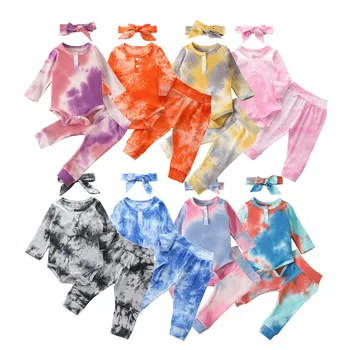 

0-24M Newborn Kid Baby Boy Girl Clothes set Tie Dye Gradient Print Clothing Long Sleeve Bodysuit Top pant suit Elegant Outfit
