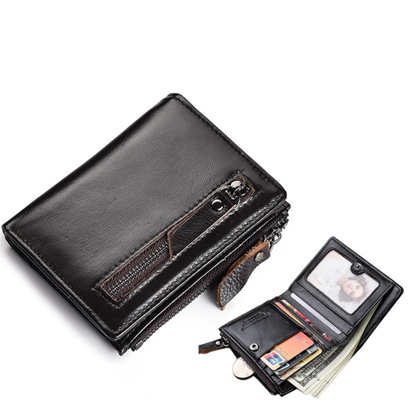 

2019 new Fashion Genuine Leather wallet Brand Women Men Purse Business Credit Card Holder Zipper Cow rfid money vintage clutches