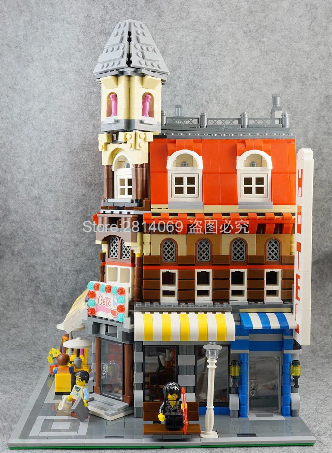 15002 2133 шт клон город улица сделать модель кафе на углу строительные наборы блоки кирпичная игрушка детский подарок 10182
