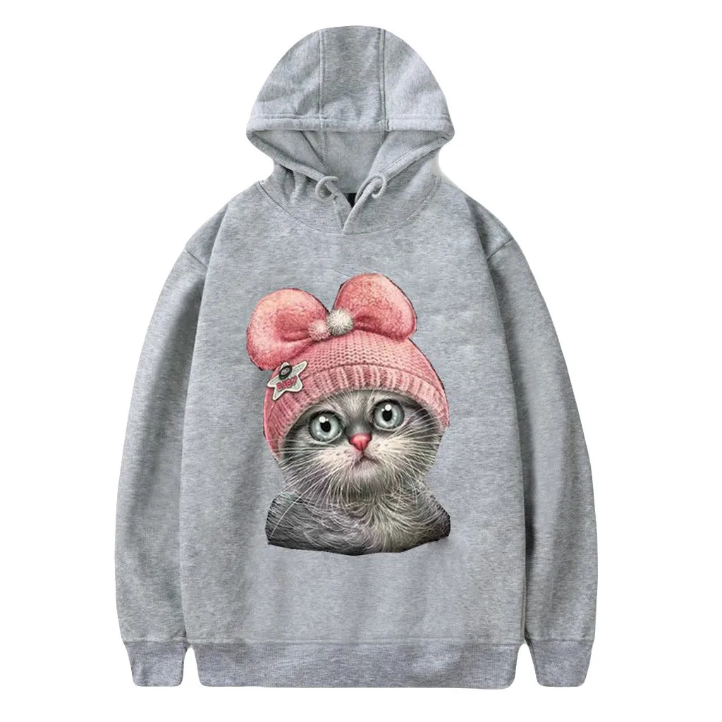Hoody Ladies Warm Hoodies Cartoon Cat Print Hot Sale Sweatshirt Women Fashion Pullovers High Quality Women Tops Outwear