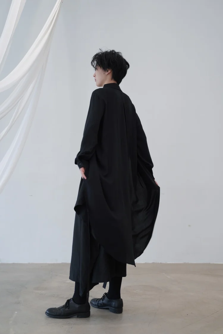 [EAM] женская черная белая длинная свободная блузка с отворотом и длинным рукавом, модная Свободная рубашка, весна-осень 1B659