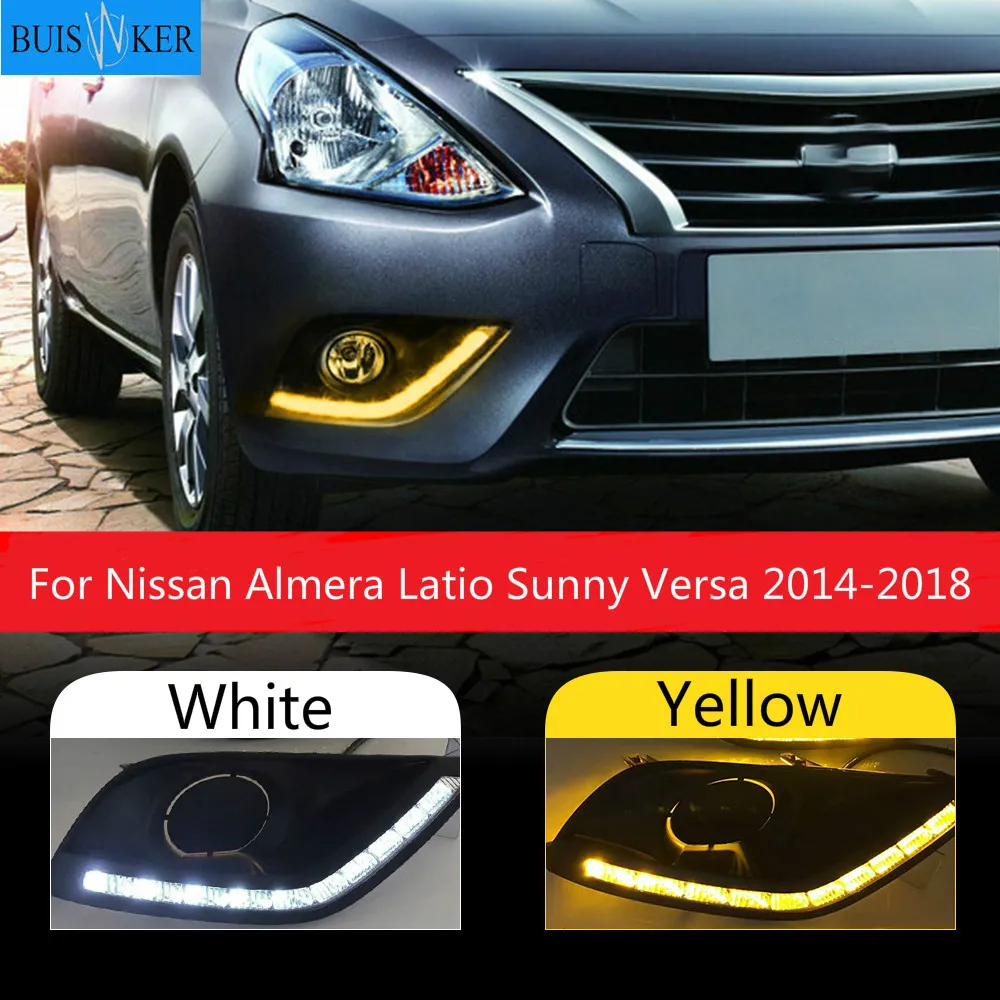 

car styling For Nissan Almera Latio Sunny Versa 2014 2015 2016 2017 2018 LED DRL Daytime Running Lights Daylight Fog Head Lamp