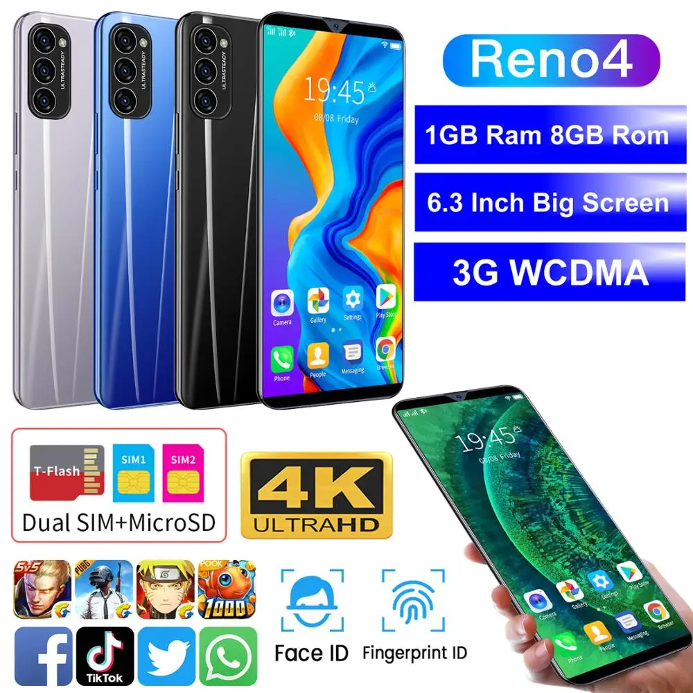 Cheapest Smart Phone CECTDIGI Reno 4 6.3 Inch Full Screen Smartphone Android 6.0 1GB RAM+8GB Unlocked Dual Sim Mobile Phone GPS