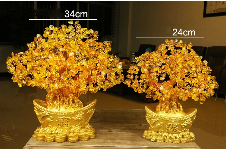 Extra large golden natural citrine lucky money tree cash cow business craft new home gift ingot tree decoration sculpture