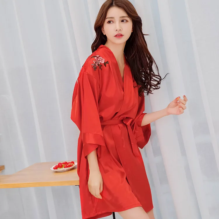 

Pajamas Female Summer Half-sleeve Shirt-Victoria's Secret Adult Women's Robes Thin Sexy Model Silk Homewear Set