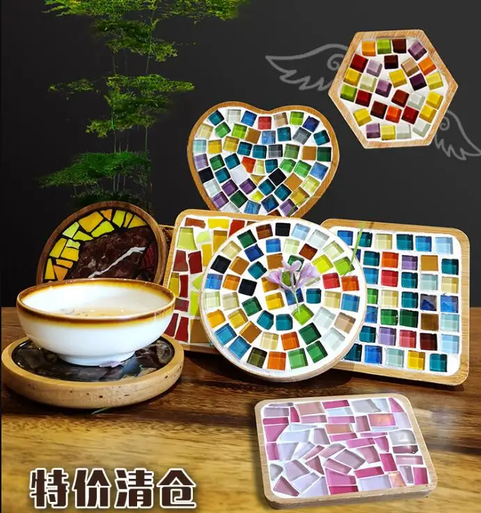 GORGECRAFT 3Pcs Fillable Mosaic DIY Coasters Wooden Blank Base Trays  Coaster Plant Pot Mat Drinking Cup Round Square Heart Coaster for DIY Plate