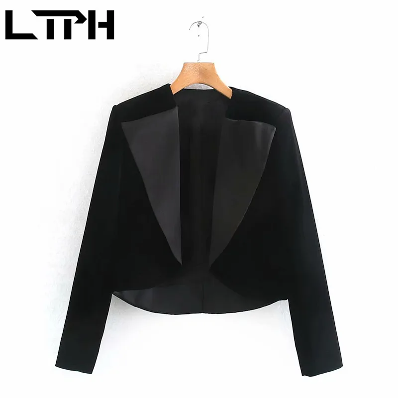 

LTPH Simple Casual Business Solid color Short Women Blazer Jackets Long Sleeve OL Style Splicing Slim Coat 2021Spring Autumn New