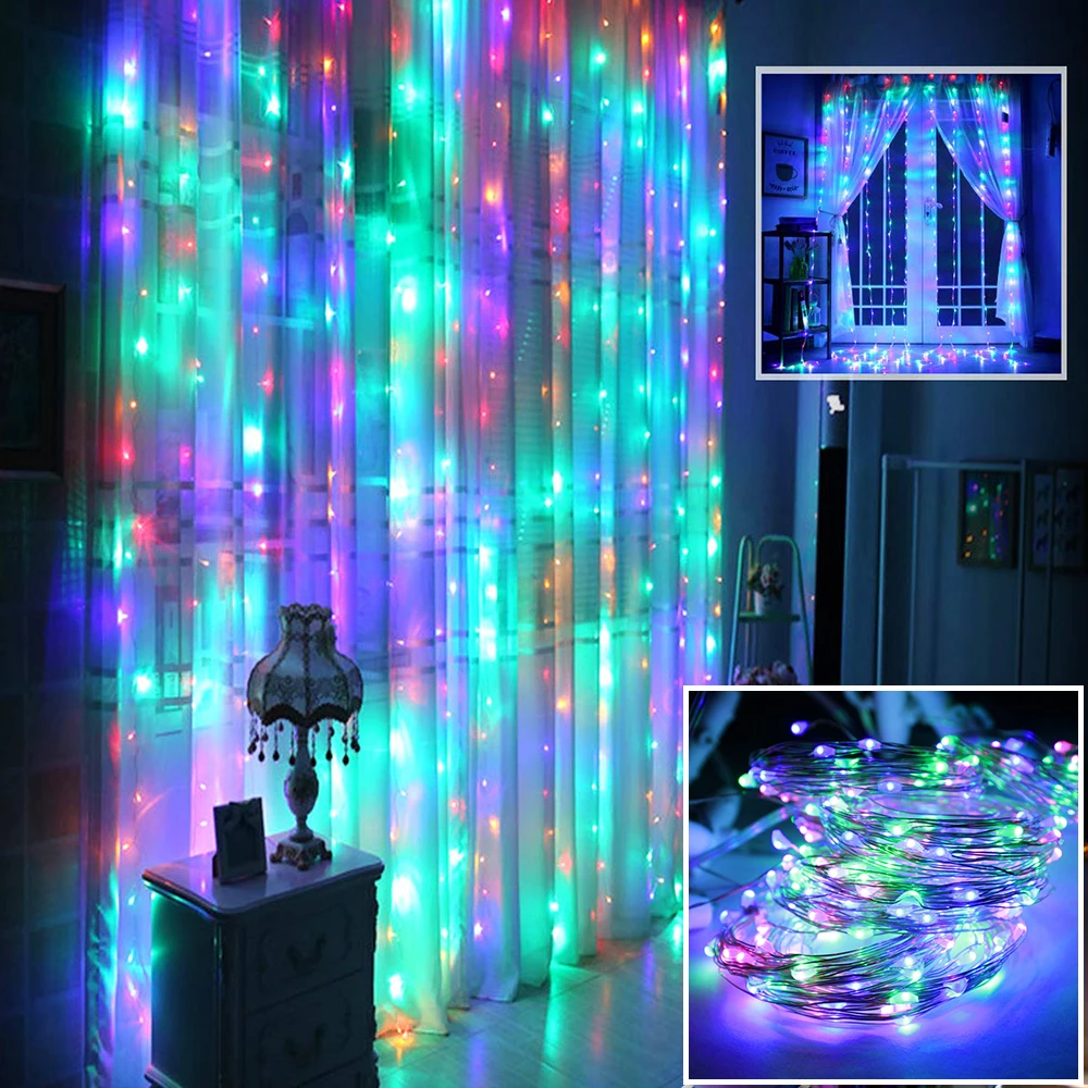 Multicolor 3M X 3M светодиодный гирляндовый Сказочный светильник 300 светодиодный s водонепроницаемый Рождественский светильник s для свадебной вечеринки декор для домашнего окна настенная гирлянда D30 - Испускаемый цвет: Multicolor