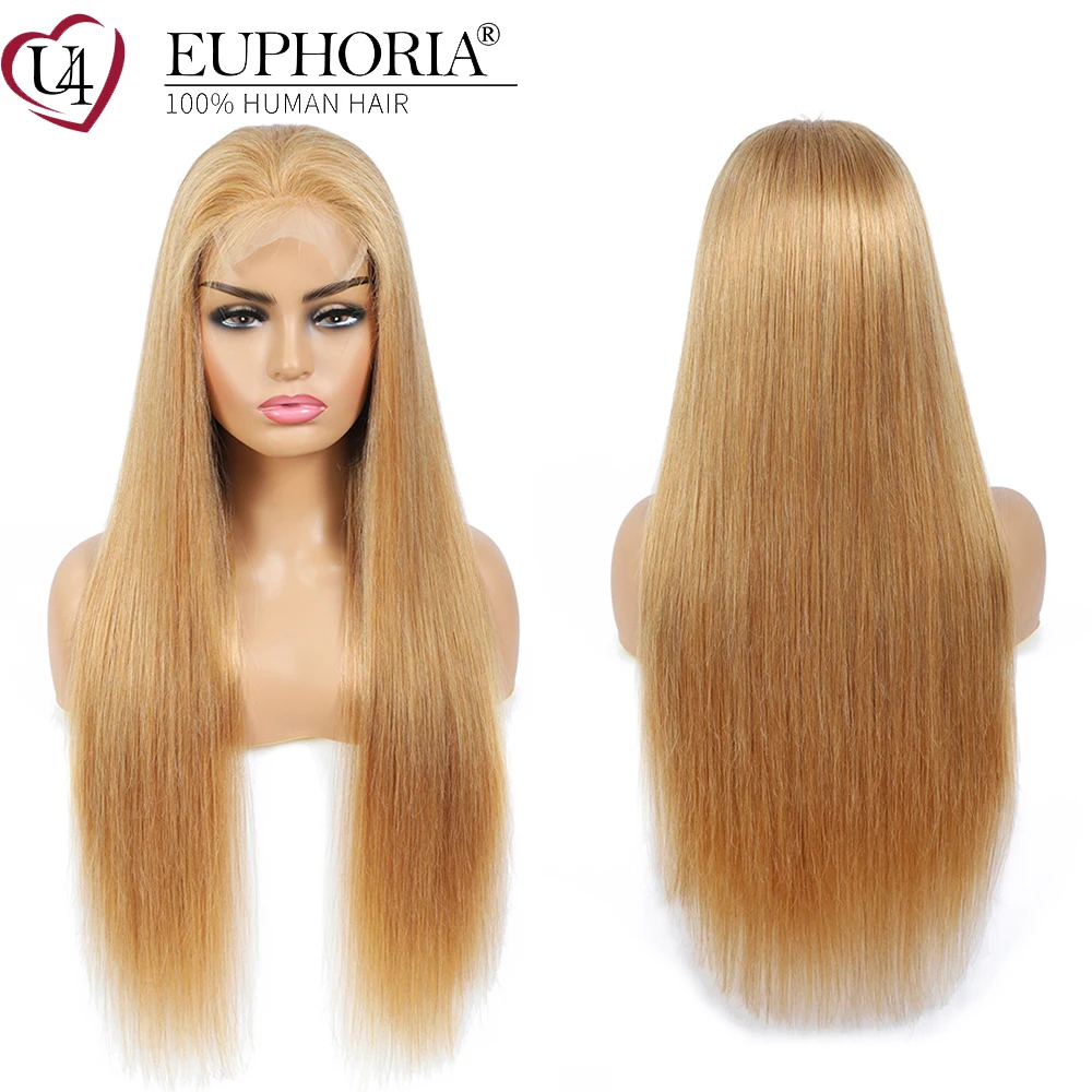 Blonde Straight Human Hair Lace Wigs 27 Brown Burg Brazilian Remy100% Human Hair Lace Closure Frontal Wig 150% Lace Wig EUPHORIA