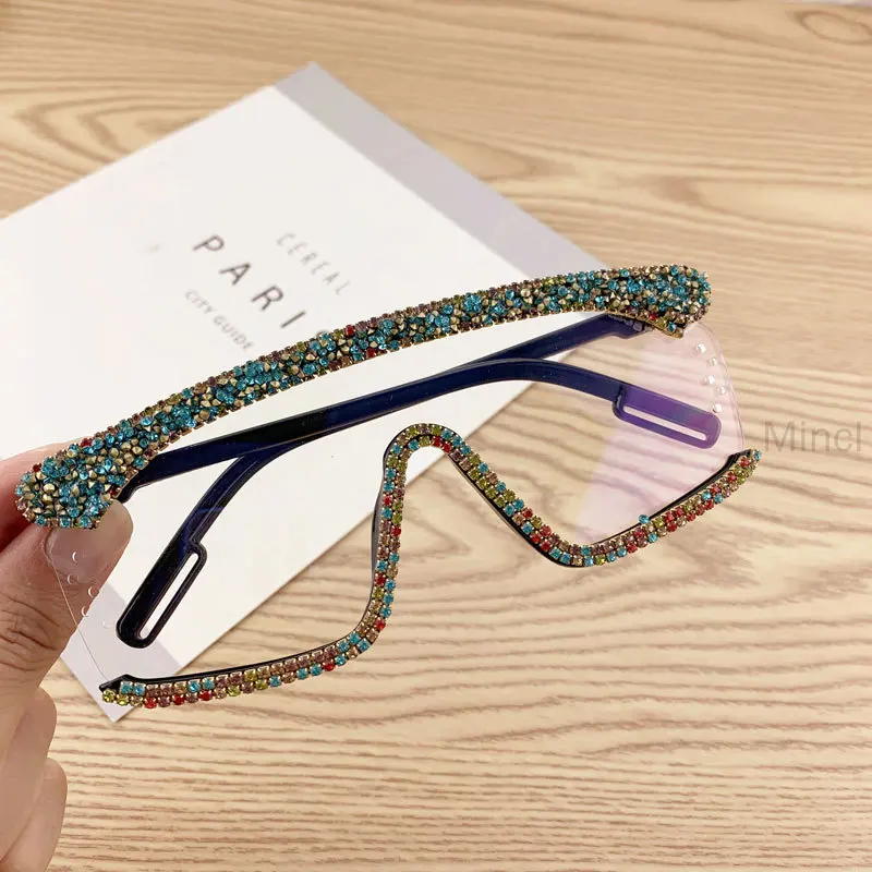 Большая плоская оправа солнцезащитные очки женские сексуальные стразы женские оттенки Новинка большая оправа солнцезащитные очки женские UV400 FML - Цвет линз: plian caizuan