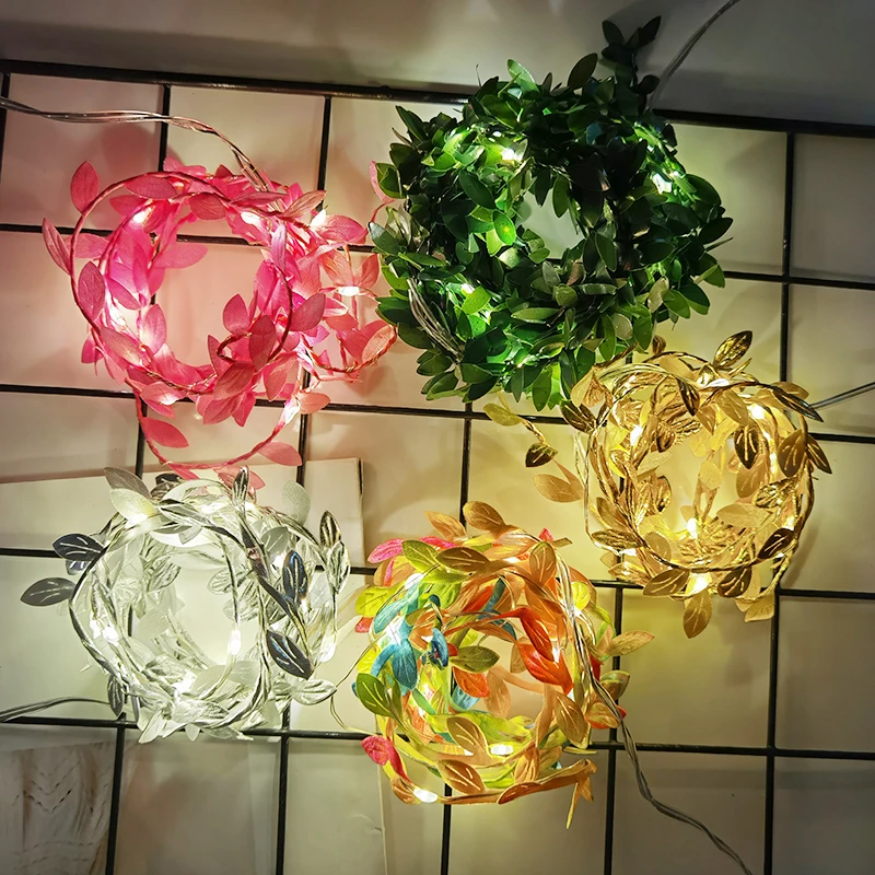 

2Meter 20 LED Artificial Plants Fairy String Light Green Leaf Vine Ivy for Home Wedding Deco Lamp DIY Festival Party Decorations