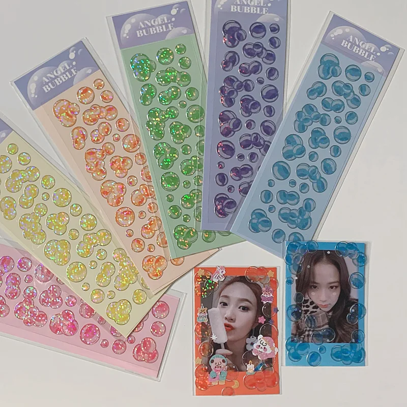 1Pc Cute Bubble Laser Waterproof Sticker Decorative Adhesive Stickers Scrapbooking School Supplies Decorative Material Stickers