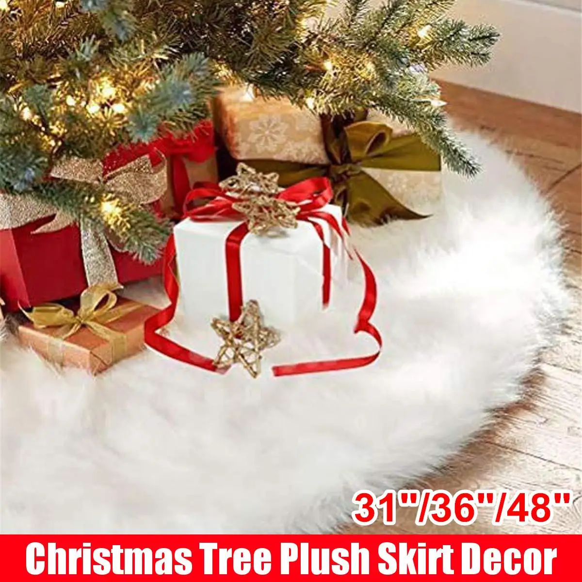 

78/90/120cm White Christmas Tree Skirt Plush Snow Cover Blanket Mat Home Floor Decor Christmas Tree Skirt