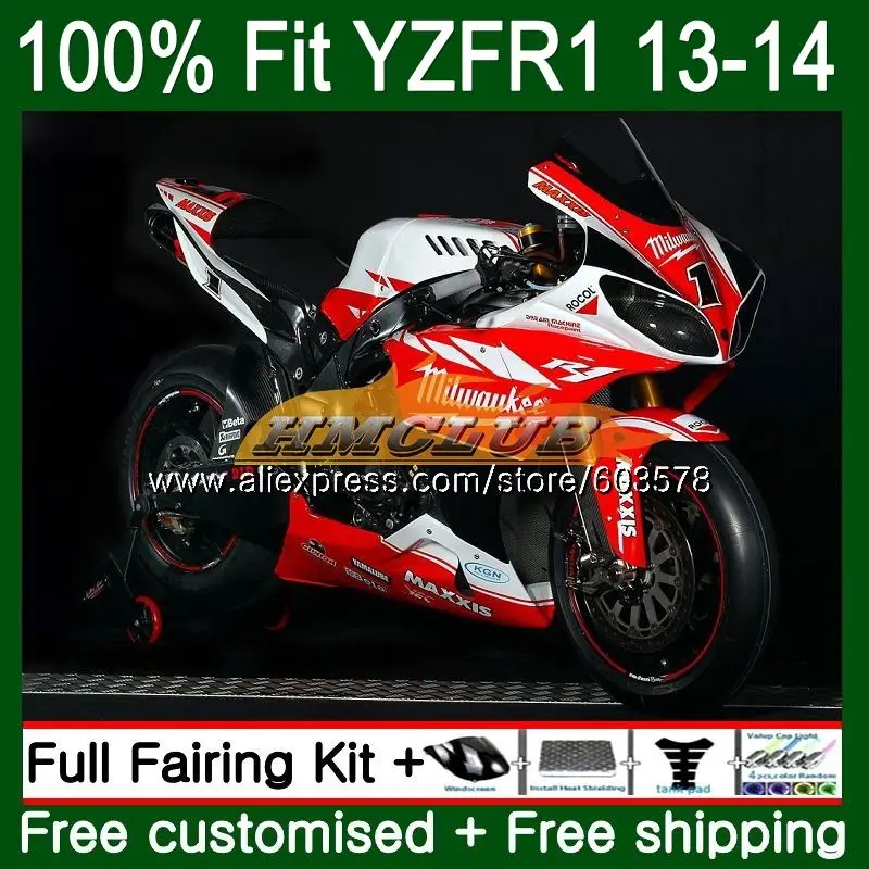 Инъекций средства ухода за кожей для YAMAHA YZF 1000 R 1 R1 2013 65CL. 5 красный, белый YZF-1000 YZF-R1 комплект YZF1000 YZFR1 13 14 обтекатель oem