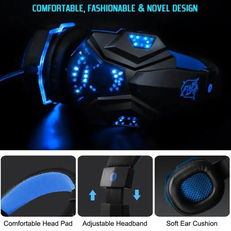 Gaming Headphone Over Ear Gaming Headset with Mic and LED Light 3 5mm plugs for Computer Laptop Cellphone PS4