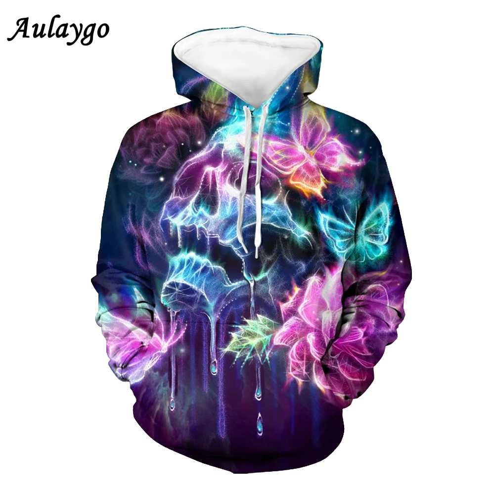 

Butterfly Liquid Skull Painted Women Hooded Sweatshirt Fashion Skull Men's And Women's Casual Hooded Pullover Hoodie Sweatshirt
