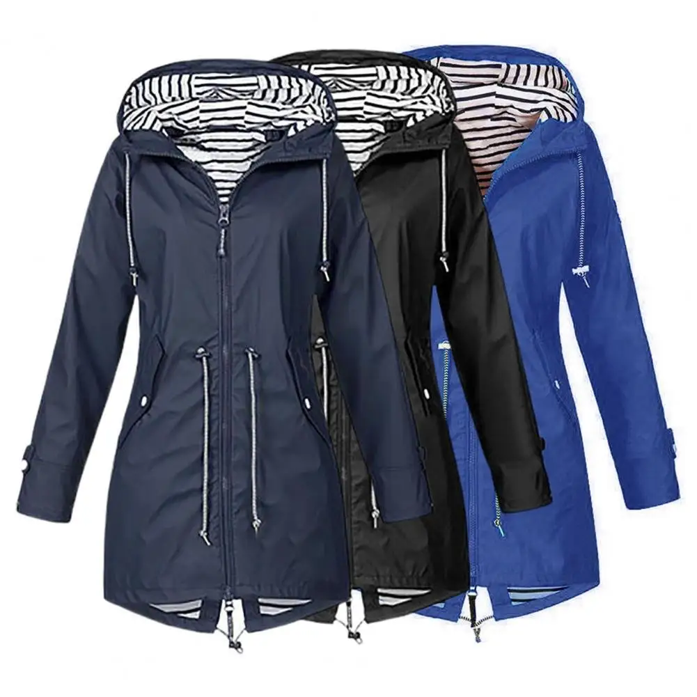 Popular Women Coat Long Sleeve Solid Color Season Transition Rain Jacket  Women Jacket    Women Outerwear lace up pleated long sleeve jacket women spring autumn casual solid corset zipper coat bomber varsity jacket for women chaqueta