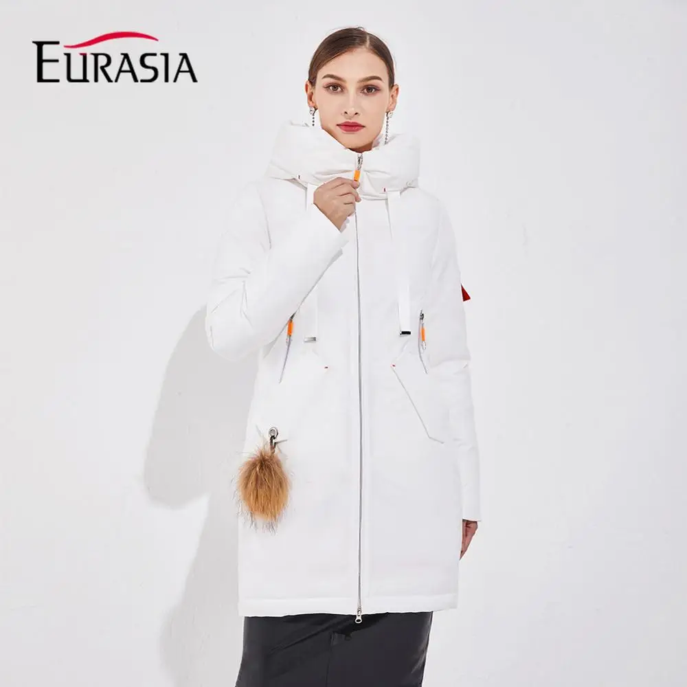 EURASIA 2019 новая брендовая дизайнерская теплая одежда женское зимнее пальто Верхняя одежда Модная Повседневная белая куртка просторная парка