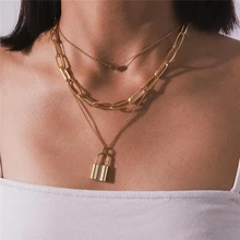 

Ailodo Minimalist Heart Lock Pendant Necklace For Women Multilayer Gold Silver Color Statement Necklace Collier Fashion Jewelry