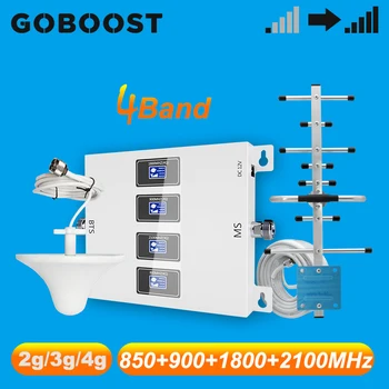 

GOBOOST Repeater GSM 850 900 LTE 1800 UMTS 2100 MHz Four Band Signal Booster Mobile Phone Amplifier With Antenna 13M Cable Kit