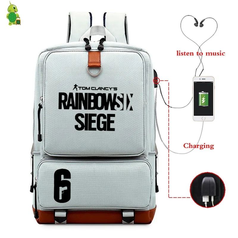 4 Игровой рюкзак Tom Clancy's Rainbow Six Siege с USB зарядкой, женский и мужской рюкзак для ноутбука, школьные сумки для подростков, большие дорожные сумки - Цвет: 4