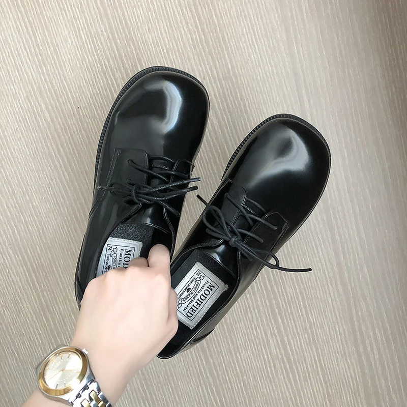 [DEAT] New Spring Summer Black Round Toe Bandage Pu Leather Causal Single Shoes High Heels Shoes Women Fashion Tide 10D125