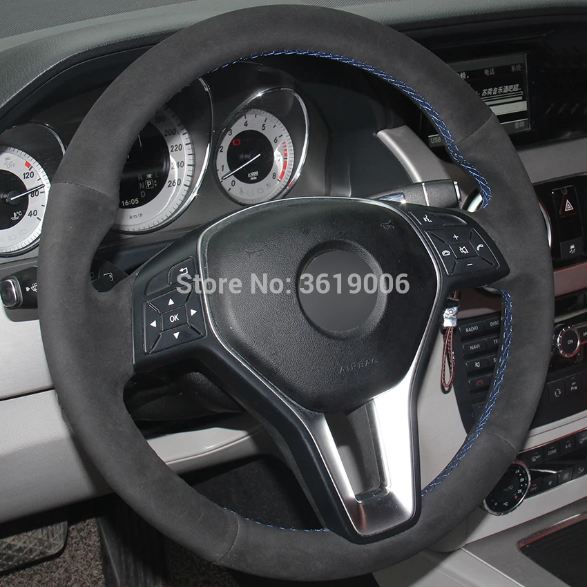 Чехол на руль для Mercedes Benz B180 2012, Автомобильные специальные сшитые вручную черные замшевые чехлы