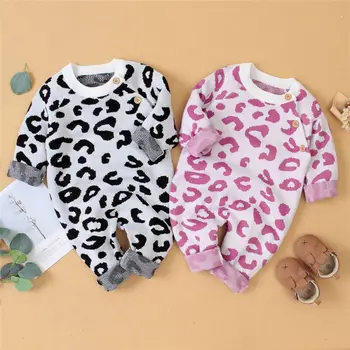 

Newborn Baby Boy Girl Knitted Romper Leopard Printed Autumn Winter Warm Wool Knitted Jumpsuit Outfit Baby Boy Girl Long Jumpsuit