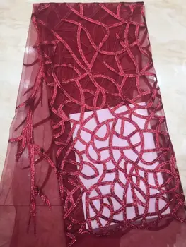 

high quality African French Net Organza lace fabric red with shining sequins embroidery for African party dress FFD103