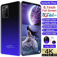 2021 Global Version Note30 Plus 6.1 Inch Smartphone 10 Core 4800mAh 6+128GB 13+24MP Face Unlock Dual SIM 4G LTE 5G Mobilephone