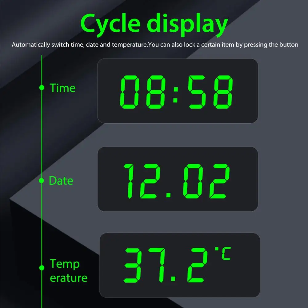 Horloges de voiture avec thermomètre d'affichage de nuit automatique  interne stick-on montre numérique à énergie solaire 24 heures de voiture  horloge