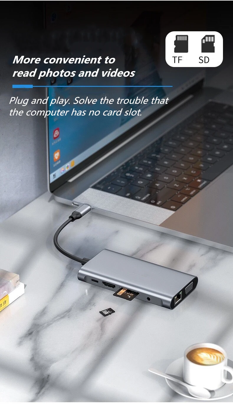 Hub USB C Converter Type C to HDMI-compatible 4K VGA RJ45 Multi USB 3.0 PD Dock Station for MacBook Pro Docking Station USB C
