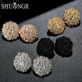 

SHUANGR Punk Gold Black Round Oval Metal Stud Earrings Simple Geometric Earrings For Women Personality Jewelry Brincos