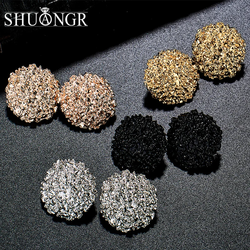 

SHUANGR Punk Gold Sliver Black Round Oval Metal Stud Earrings Simple Geometric Earrings For Women Personality Jewelry Brincos