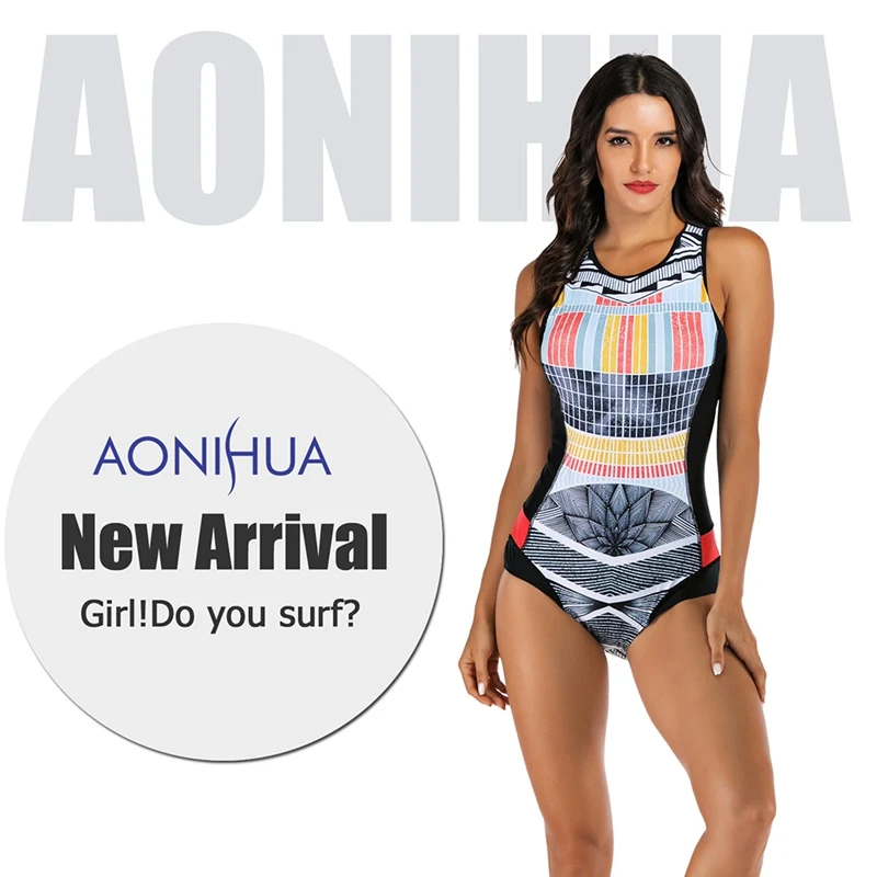 

Women Rash Guard Adult One-Piece Sleeveless Printed Zipper Elastic Swimsuit Hot Spring Diving Surfing Swimming Suit
