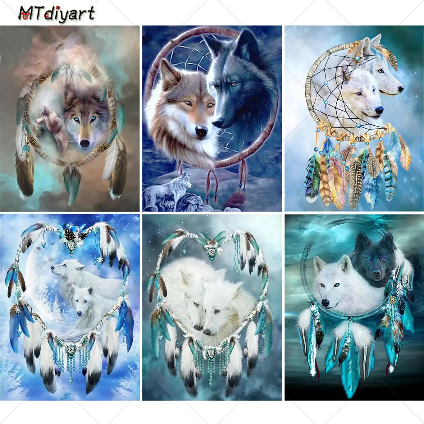 5D Full Drill Diamond Painting Cross Kits Embroidery Wolf Dream Catcher Mural
