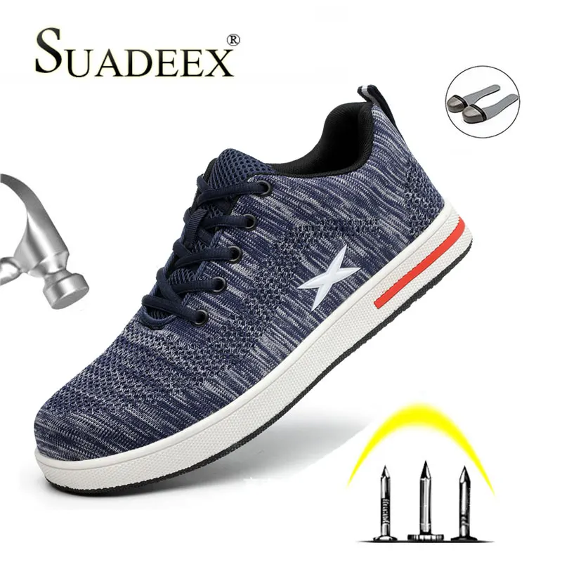 

SUADEEX Men's Work Shoes Steel Toe Cap Safety Shoes Outdoor Puncture proof Steel Plate Construction Working Sneakers Male Female