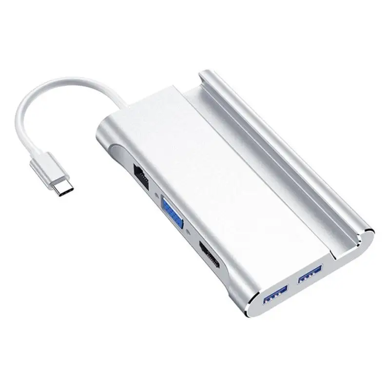 Серебристый 7 в 1 type-C концентратор смарт-Док Многофункциональный тип-c к USB3.0 RJ45 VGA HDMI PD конвертер адаптер с быстрой зарядкой док-станция для телефона - Цвет: Серебристый
