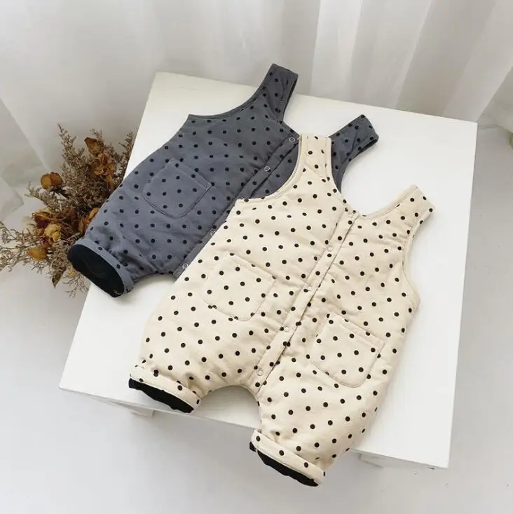 Korea Style Baby Girls Boys Dots Overalls Thicken Fashion Babys Pants 0-5t PP537