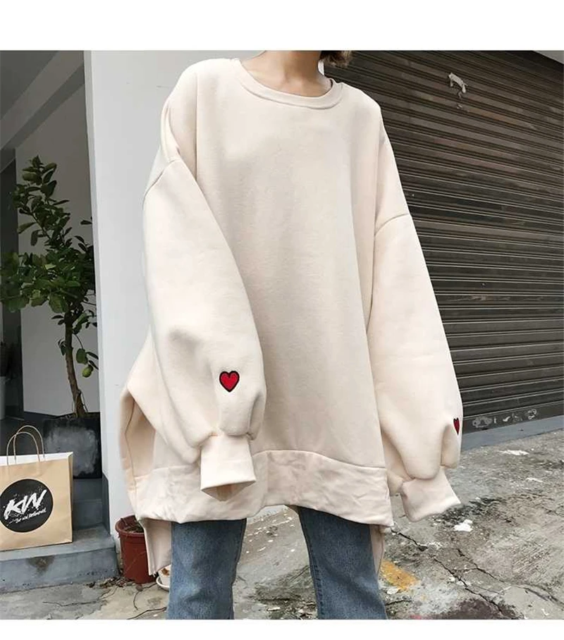 Женские толстовки Harajuku, большие размеры, трендовые однотонные женские пуловеры с круглым вырезом, студенческие Длинные Стильные женские свитшоты с длинным рукавом