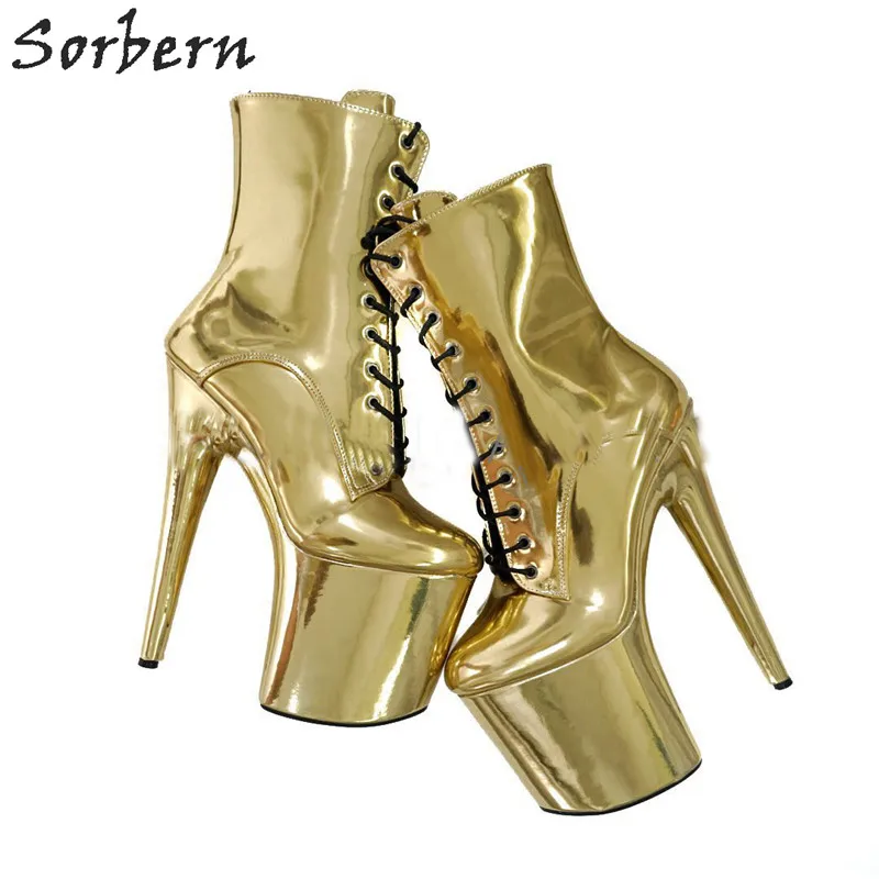 Light Gold Metallic Sorbern/женские ботинки с металлическим каблуком для стриптиза; женская обувь на очень высоком каблуке 20 см и платформе; Pd; ботильоны для женщин; пикантные цветные ботинки - Цвет: Light Gold Metallic