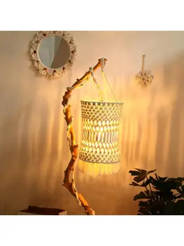 

Hand-knitted Woven Lamp Shade Ceiling Light Cover Macrame Tapestry Tassel Decor